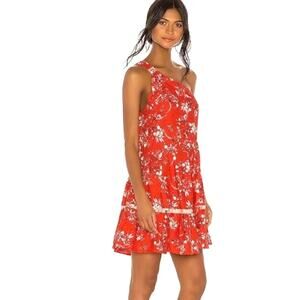 Free People All Mine Linen Blend Mini Dress in Cherry Combo Women's Small